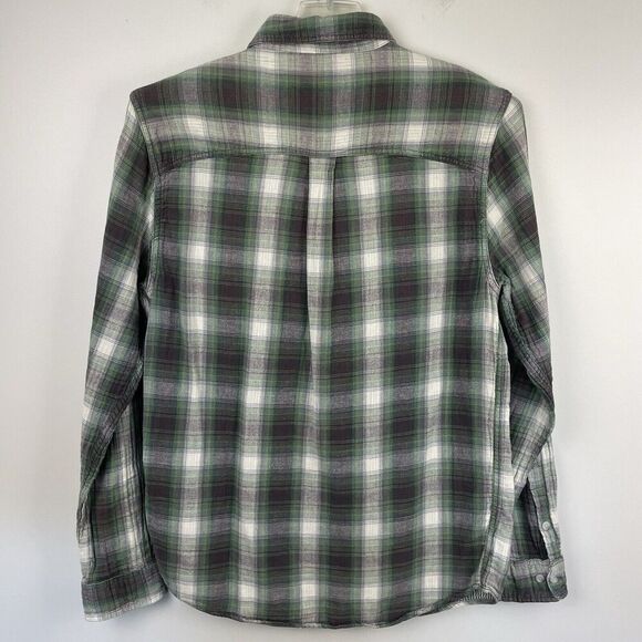 Gramicci Flannel Shirt Men M Purple Green Plaid Grunge Outdoor School Work FLAW - Picture 2 of 13